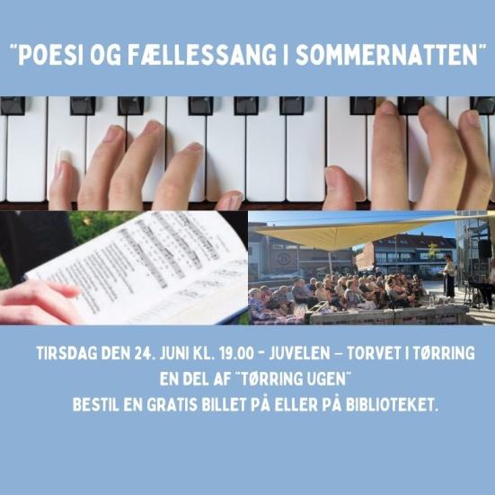 Hænder på tangenter, sangbog og billede fra tidligere arrangement