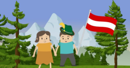 Mennesker med flag i natur med bjerge