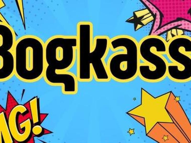 Ordet bogkasse på blå baggrund